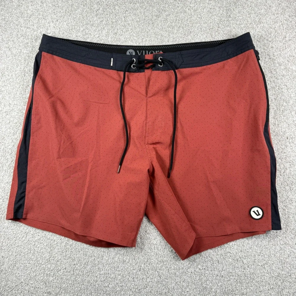 Vuori Board Shorts Mens 36 Rust Red Black Micro‎ Dot Performance Swim Trunks